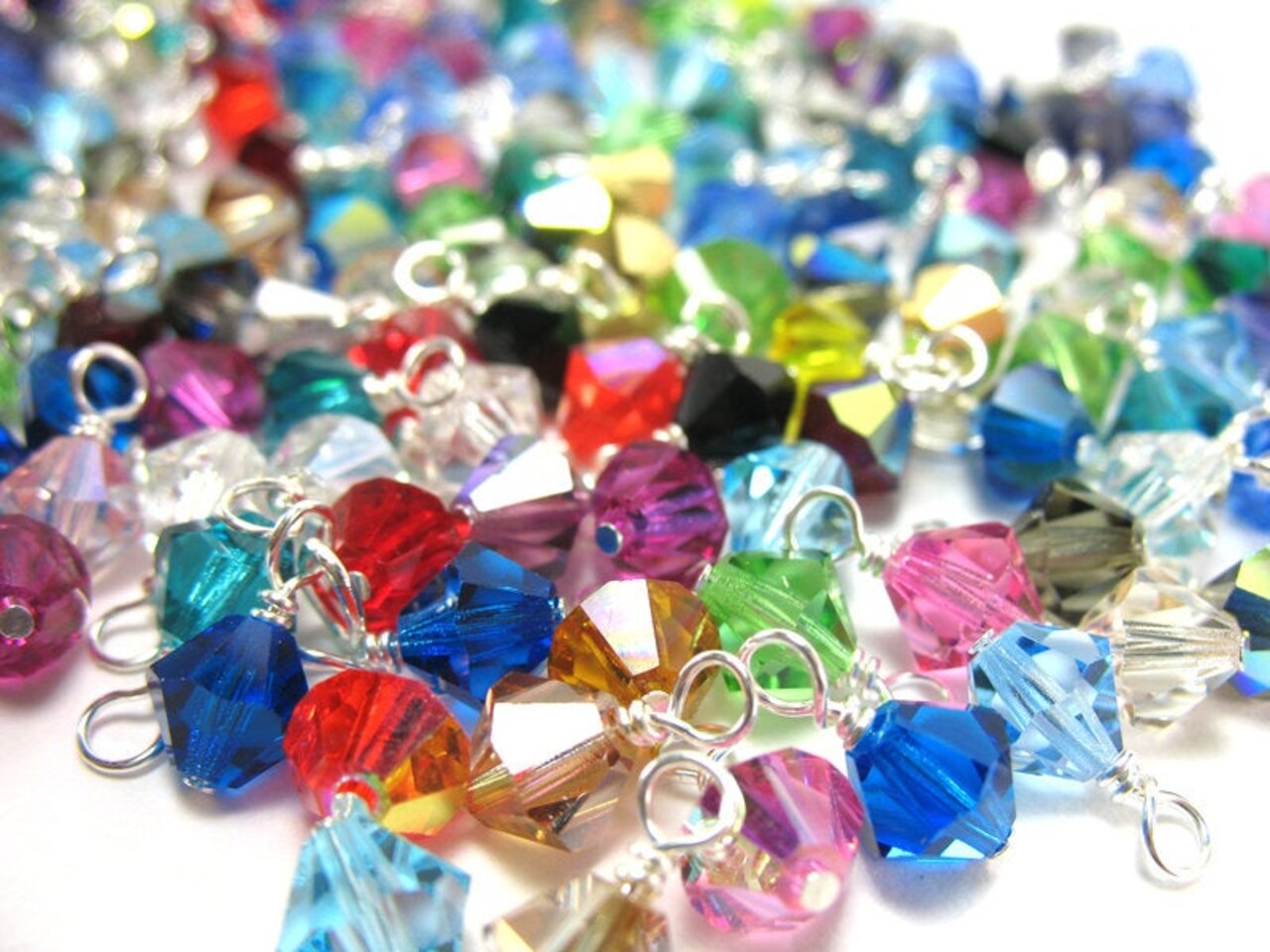 Crystal Bicone Bead Dangles, Bulk Colorful Dangle Charm Mix, 25 assorted pieces, Adorabilities